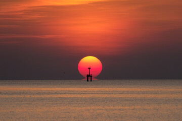 Natural phenomenon omega sunrise, Nature background. Scene of beautiful omega sunrise.