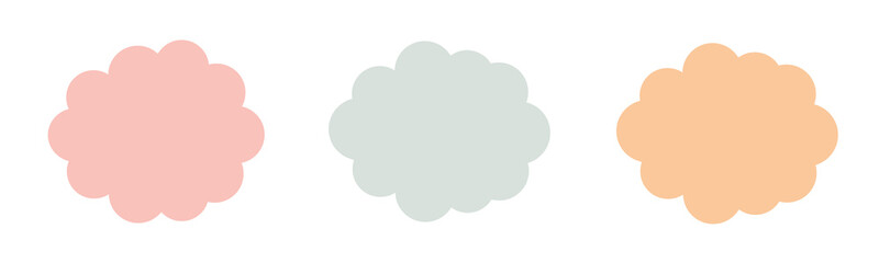 Set paper colored clouds. Cartoon cloud collection. Abstract speech bubble cloud isolated. Vector design element.