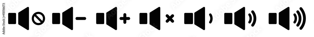 Poster set of black volume sound icon. increases and reduces the sound.sound symbol with signal levels. vec