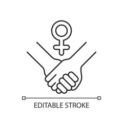 Girl power linear icon. Struggle for women rights. Women cooperation. Woman empowerment movement. Thin line customizable illustration. Contour symbol. Vector isolated outline drawing. Editable stroke