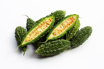 Bitter gourd on white background.