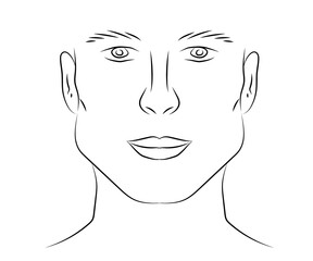 Male face on a white background. Beautiful cheekbones. Vector illustration.