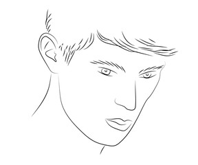 Male face on a white background. Beautiful cheekbones. Vector illustration.