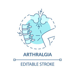 Arthralgia concept icon. Risk of developing coronavirus idea thin line illustration. Infection disease. Symptoms of serve illness. Vector isolated outline RGB color drawing. Editable stroke