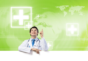Doctor with banner