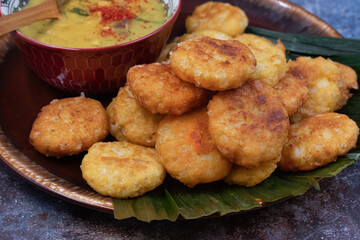Sabudana vada- tapioca pearls cuttlet snack with lentil gravy