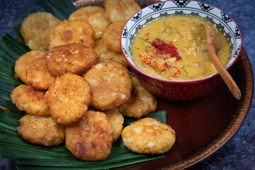 Sabudana vada- tapioca pearls cuttlet snack with lentil gravy