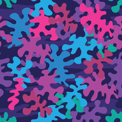 Pink Blue Purple and Green Tones Camo Seamless Repeating Pattern Vector Illustration