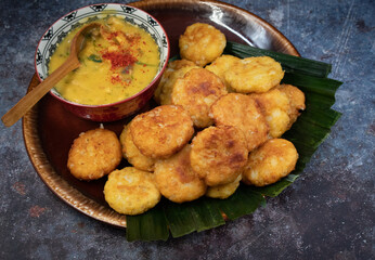 Sabudana vada- tapioca pearls cuttlet snack with lentil gravy