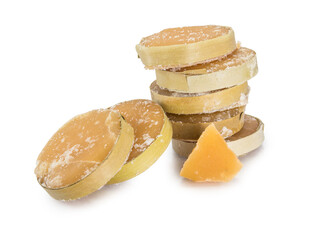 palm sugar made from palm tree in circle shape isolated on white background.