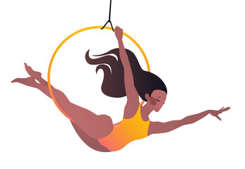 Girl gymnast on the ring. Simple vector color illustration