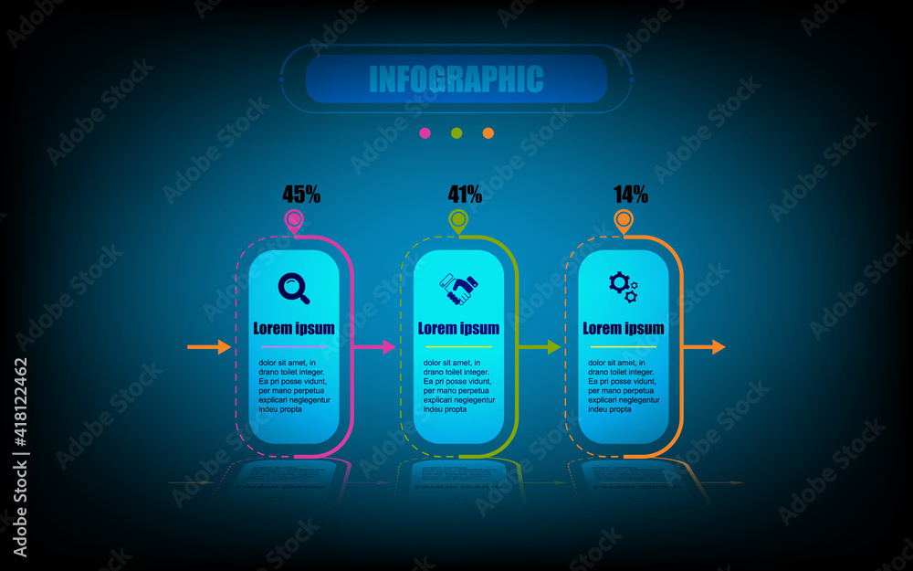 Poster infographic rounded square 3 point banner elements and numbers. concept business infographic square 