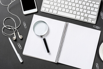 Top view of modern workplace with tablet computer