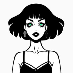 Cute smiling goth girl with short hair