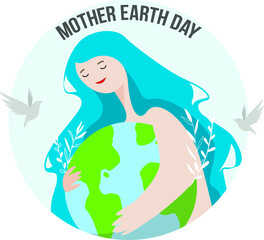 Mother Earth Day vector in cartoon style. Hand drawn character Mother Earth. Concept forstickers, decal, prints. Nature female concept. 