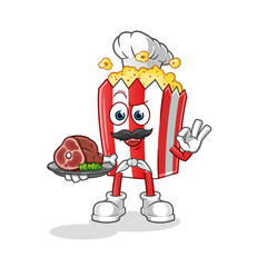 pop corn chef with meat mascot. cartoon vector