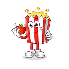 pop corn eating an apple illustration. character vector