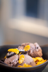 Chocolate Sundaes topping with corn flake and chocolate biscuits