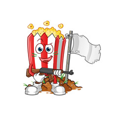 pop corn army character. cartoon mascot vector