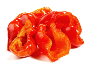 Pickled red Peppers on white Background Isolated