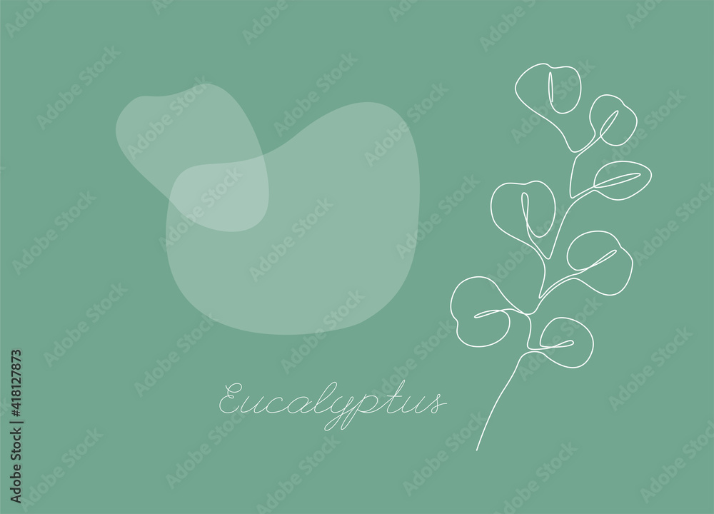 Poster Botanical vector background with Eucalyptus branch. Continuous one line drawing with abstract shape. Minimalistic and natural horizontal wallpaper. Vector illustration