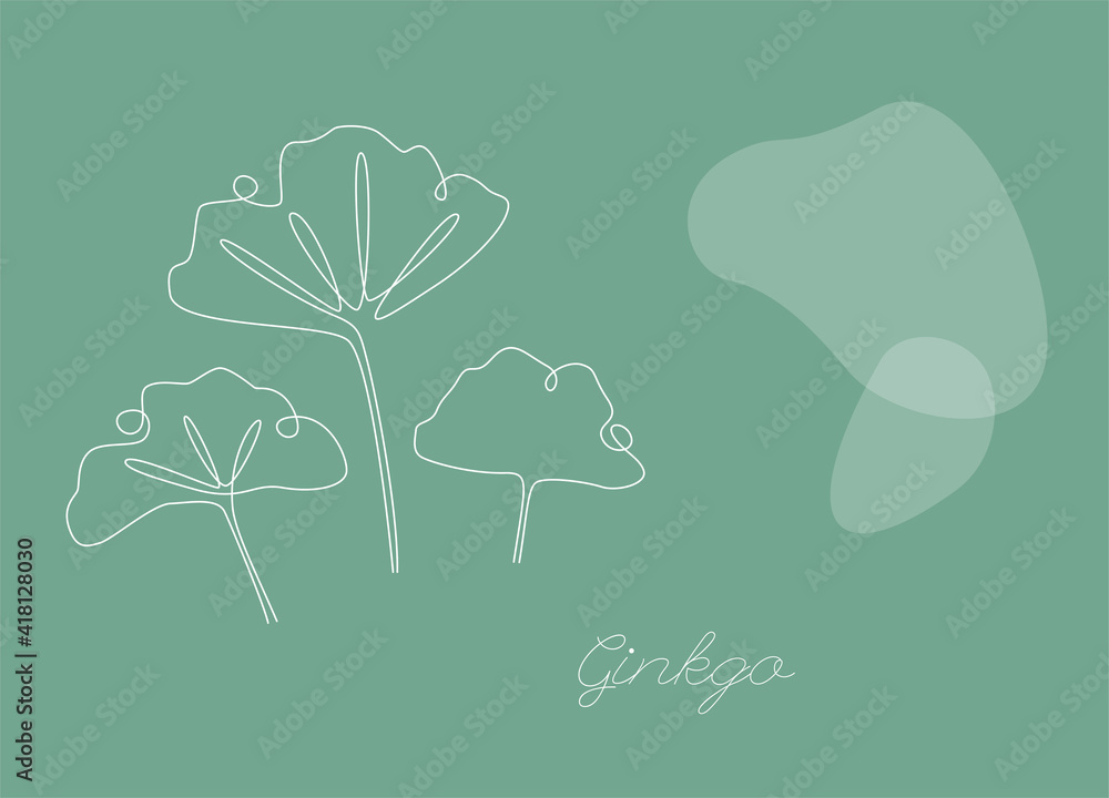 Aufkleber Botanical vector background with Ginkgo biloba. Continuous one line drawing with abstract shape. Minimalistic and natural horizontal wallpaper. Vector illustration