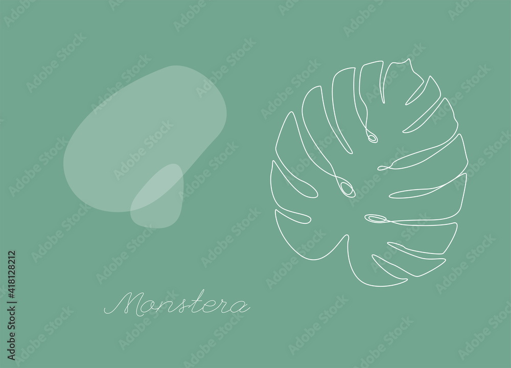 Aufkleber Botanical vector background with Monstera leaf. Continuous one line drawing with abstract shape. Minimalistic and natural horizontal wallpaper. Vector illustration