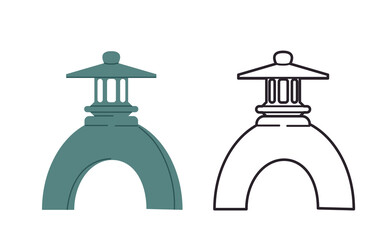 Japanese stone lantern isolated vector illustration. Traditional Asian symbol, culture, buddhistic sign design element. Outline streetlight, garden decoration in cartoon style.