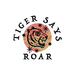 Vintage tiger logo or label art in vintage style