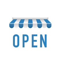 Shop sunshade with inscription open.