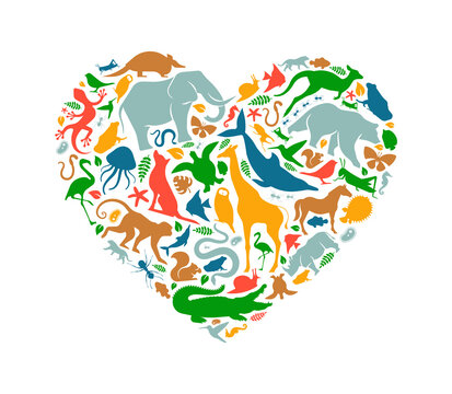 Love wild animal concept heart shape icon isolated