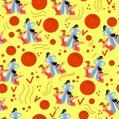 Fototapeta premium seamless pattern - girls doing dab gesture, victory, teamwork, sports, basketball