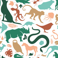 Colorful wild animal icon seamless pattern