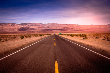 road lines in death valley, california, usa
