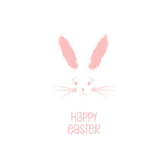 Happy Easter greeting card, poster, with cute, sweet hand-drawn watercolor rabbit