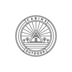 cabin home minimalist line art emblem vintage logo icon vector illustration template design