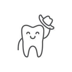 Tooth happy smile faces characters simple contour line greeting welcome sign icon vector illustration.