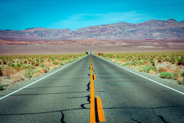 road lines in death valley, california, usa