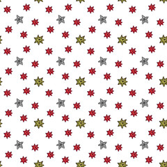 Christmas seamless pattern with small watercolor stars on white background. Abstract uniform texture for holiday wallpaper. Cute illustration for Happy New Year textiles. Soulful handmade picture.
