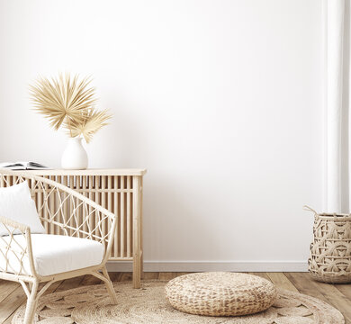 Fototapeta Home interior background, room with minimal decor, 3d render