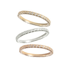 Diamonds Wedding three colors Ring group on white isolated cartier macro