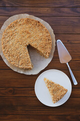 Freshly baked homemade double crutsed apple crumb pie. Sweet food.