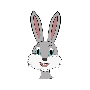 Smiling cute easter rabbit isolated on white background . Vector illustration