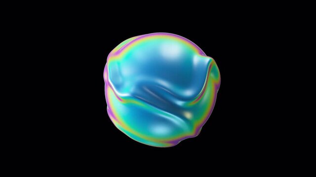 Abstract morphing fluid lollipop sphere. Liquid smooth distorting object. Vibrant bright holographic colors loop motion. Colorful gradient blob with transparent background. 4k UHD