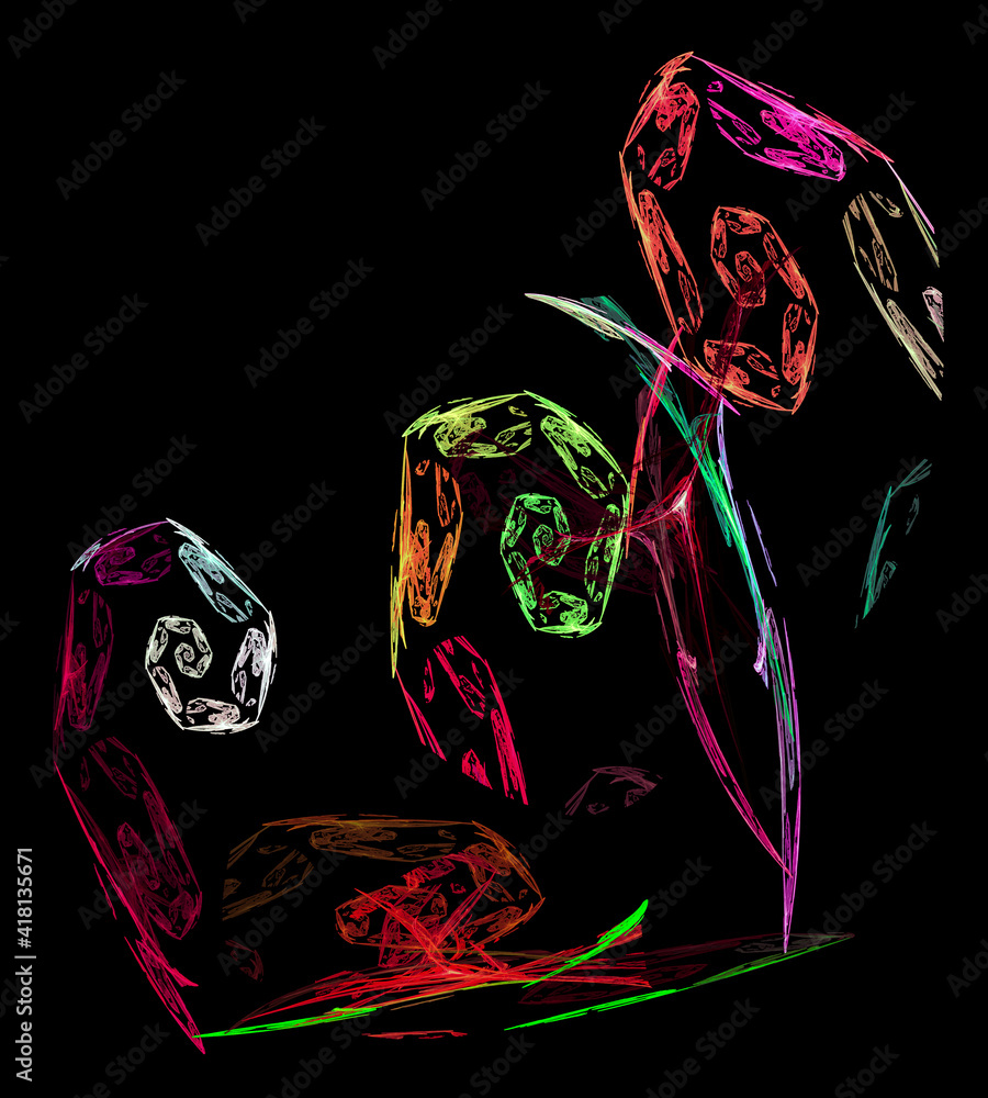 Poster multicolored glowing patterned spirals are beautifully arranged against a black background. clean sp