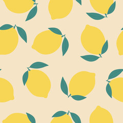 Lemon seamless vector pattern. For print, wrapping paper, packaging, web, fabric, textile, fruit shops. Surface pattern design. Fruit background