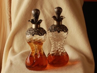 Vintage glass and silver carafes 