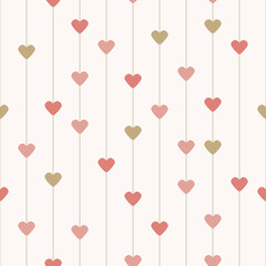 Colorful Hearts strips seamless repeating pattern with creamy off white background. Vector illustration