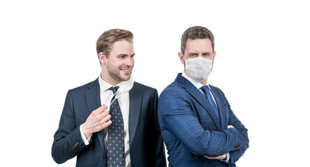 confident businessmen avoid contact. social distancing during coronavirus. boss and employee