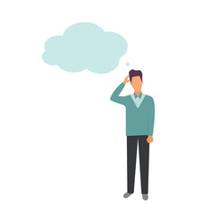 A man with thoughts, a businessman. Thinking person with bubbles. Illustration, flat style